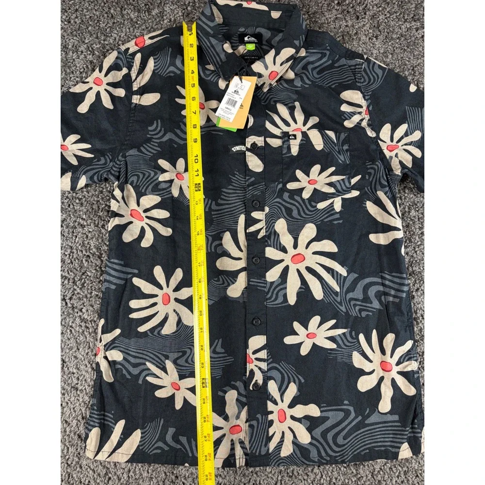 Quiksilver Trippy Floral Button Down Shirt Black Hemp Cotton EQYWT04503 Mens S